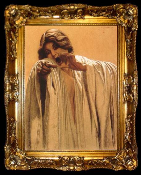 framed  Carlos Schwabe Study for The Wave,feminine figure,back right Mixed media on board (mk19), ta009-2